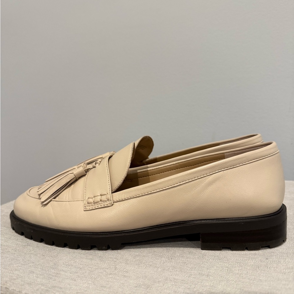 Beige Leather Tassel Loafers - Picture 6 of 9
